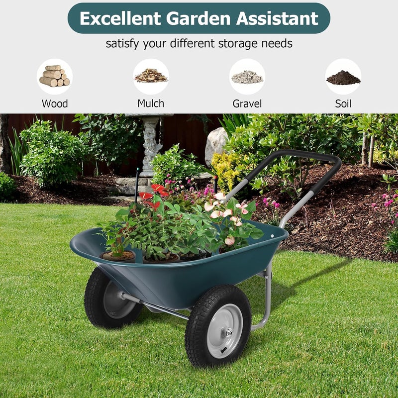 ERGOMASTER Dual-Wheel Wheelbarrow, Home Utility Garden Cart, 330 LBS Capacity, Large Heavy Duty Yard Cart for Gardening & Planting, Lawn, Farm, Construction Site, Green - Image 5
